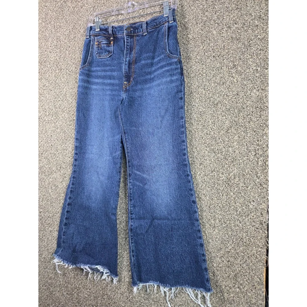 Levi's Ribcage Bell Jeans Womens 27 Blue Big E High Rise Flare Raw Hem 00088